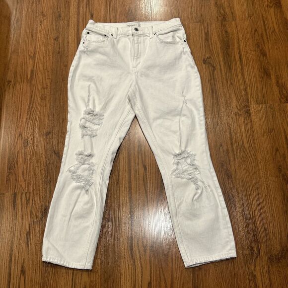 Abercrombie & Fitch Jeans Women’s Size 28/6 White The Mom High Rise Distressed - Picture 1 of 7
